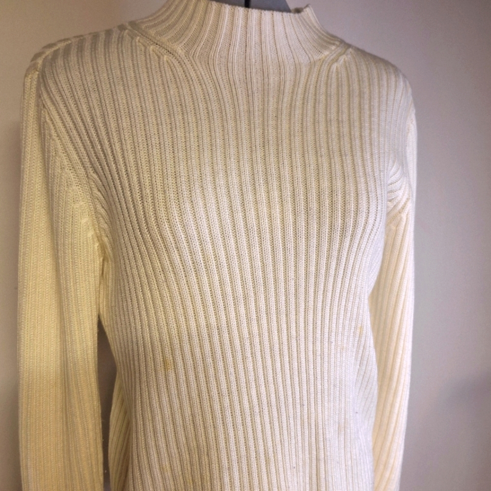 Karen Scott Petites Off White Ribbed Mock Neck Sweater Size Med p